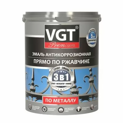 ВГТ PREMIUM ВД-АК-1179 грунт-эмаль 3 в 1 по ржавчине, акриловая, антикоррозионная Чёрная Ral 9004, 10 кг